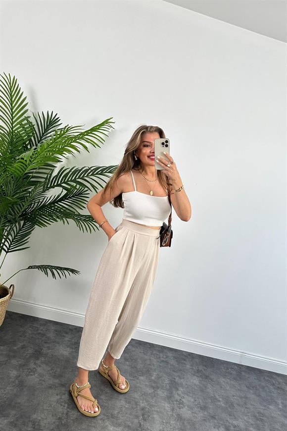 Meşhur Keten Aerobin Harem Pantolonumuz Taş 