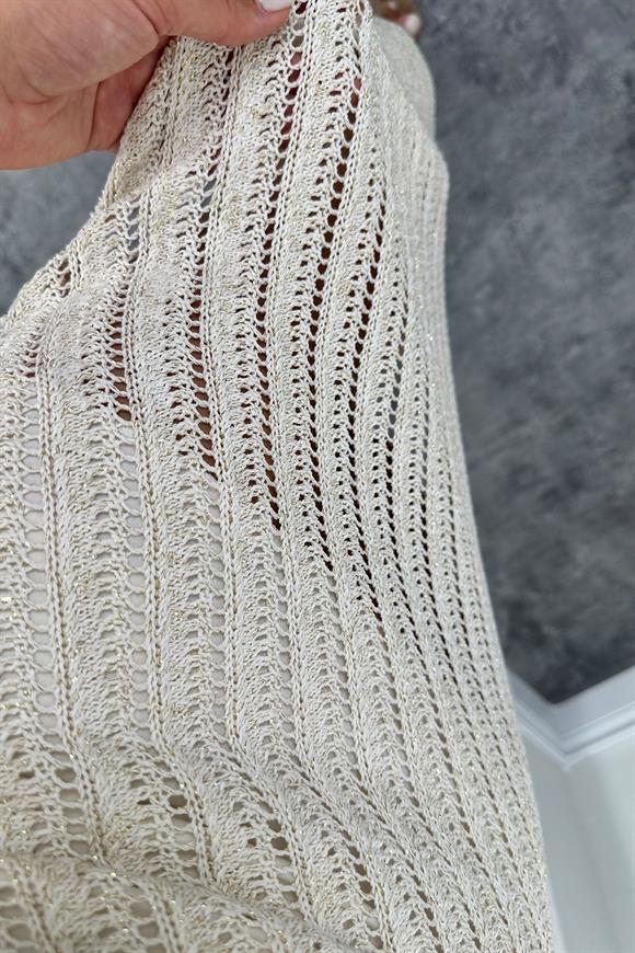 Nisan Marka Elit Triko Işıltı Tek Kol Bluz Etek Örme Takım Taş