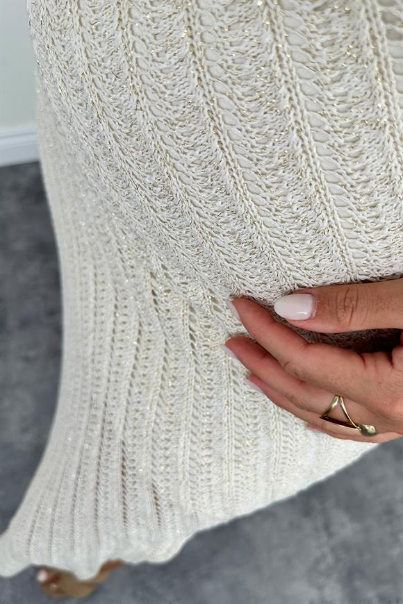 Nisan Marka Elit Triko Işıltı Tek Kol Bluz Etek Örme Takım Taş