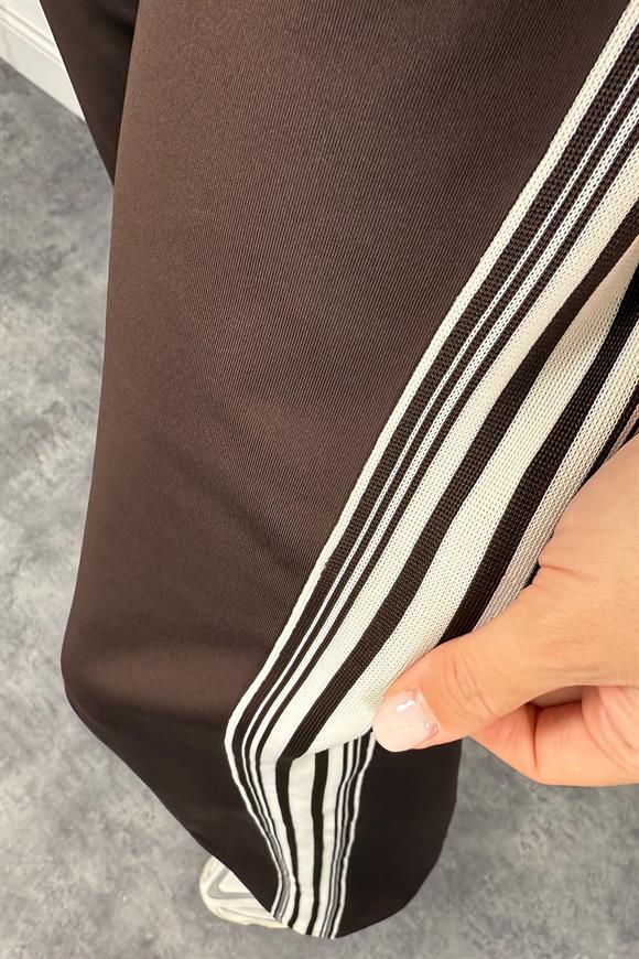 Ola Lüx Kalite Şeritli Likralı Eşofman Takımı Acı Kahve