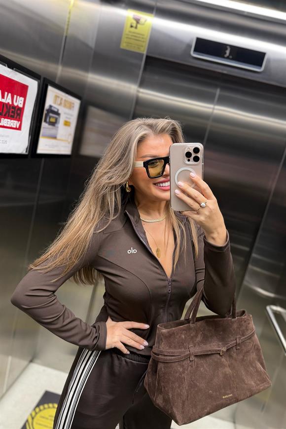 Ola Lüx Kalite Şeritli Likralı Eşofman Takımı Acı Kahve