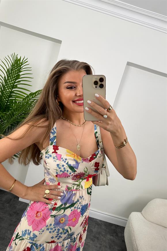 Orjinal Marka Flora Tasarım Midi Boy Elbise