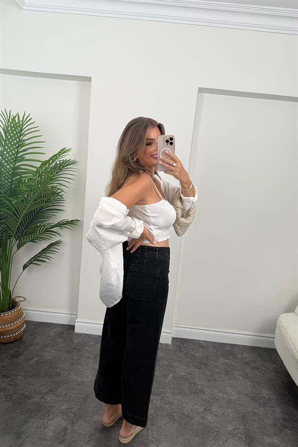 Orjinal Marka Likralı Cepli Midi Boy Jean Antrasit