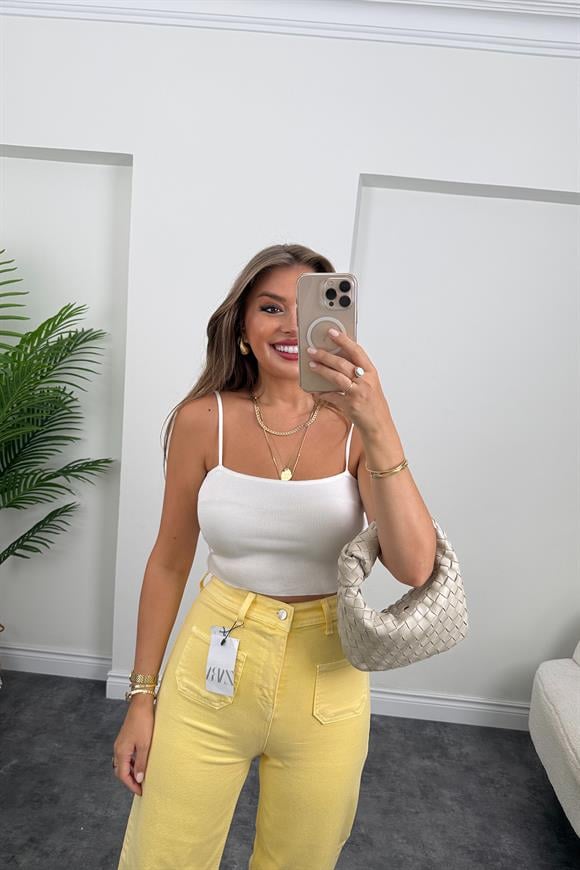 Orjinal Marka Likralı Çift Cepli Midi Jean Sarı