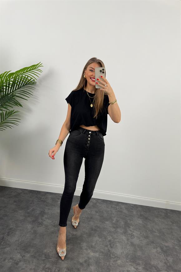 Orjinal Marka Likralı Toparlayıcı Düğmeli Skinny Jean Antrasit