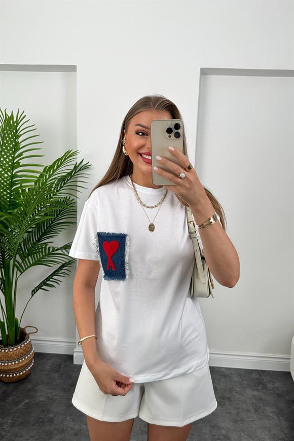 Orjinal Marka Tam Pamuklu Cebi Jean Detaylı Tshirt