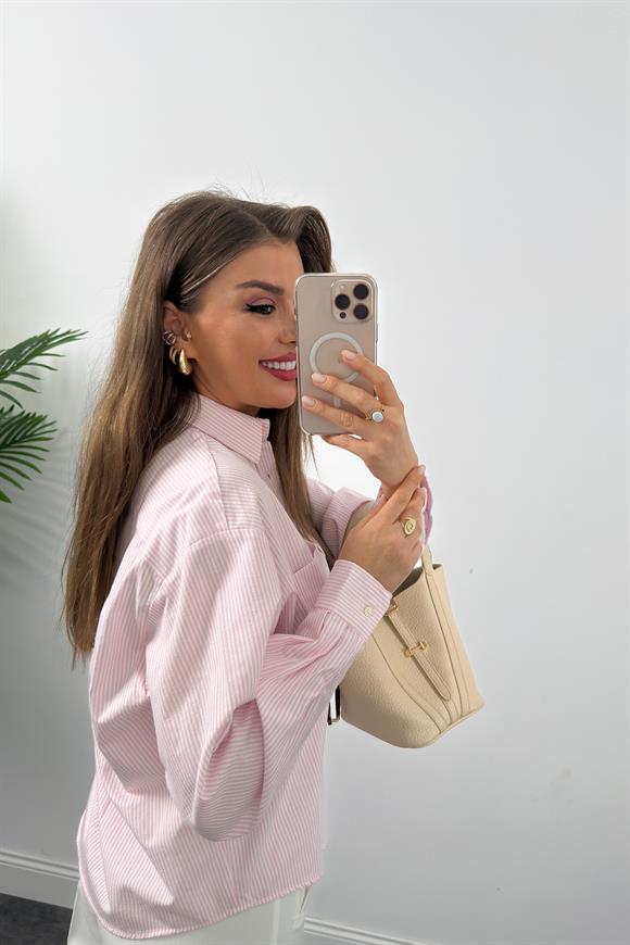 Orjinal Marka Tam Pamuklu İtalyan Marin Gömlek Pembe