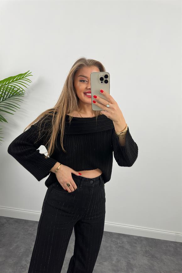 Orjinal Marka Zra Taşlı Tasarım Palazzo Jean Siyah