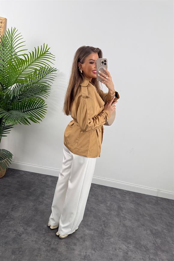 Orta Boy Astarlı Basic Trençkot Camel