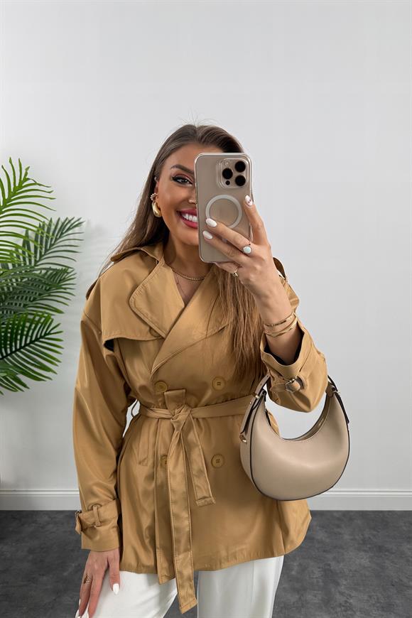 Orta Boy Astarlı Basic Trençkot Camel