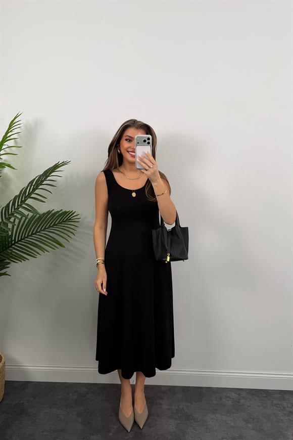 Oysh Kumaş Elbise Bluz Likralı Takım Siyah