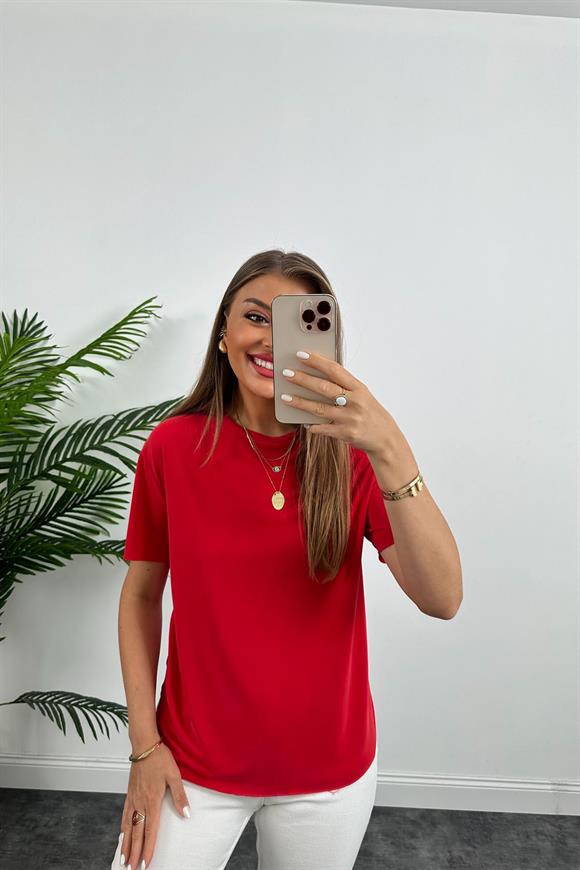 1. Sınıf Kalite Modal Kumaş Oysh Basic Tshirt Yıkamalı Kırmızı 