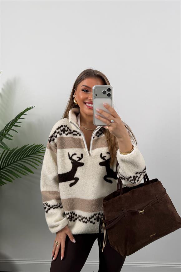 Oysh Model Çift Geyikli Polar Sweat