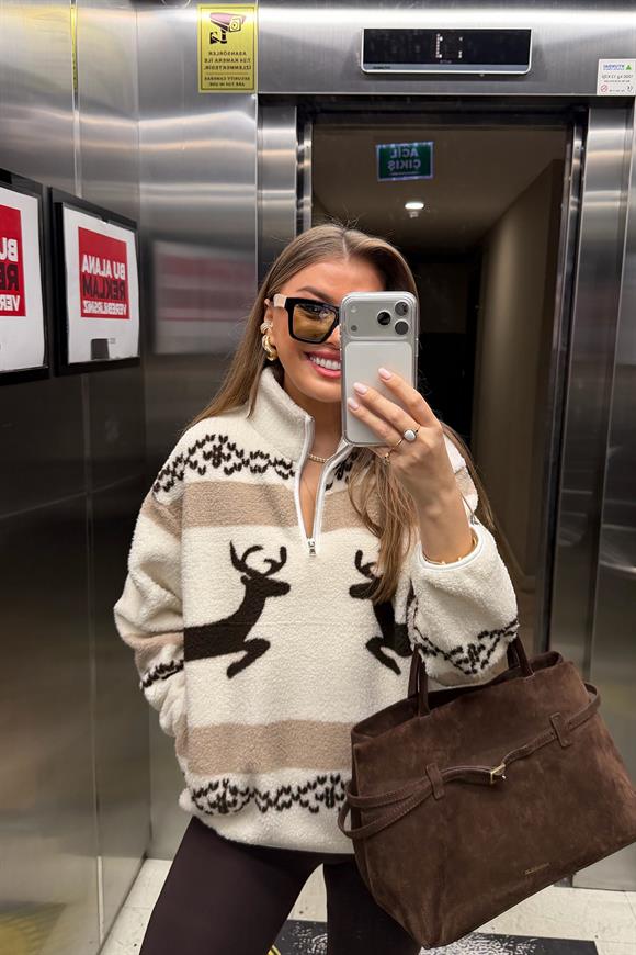 Oysh Model Çift Geyikli Polar Sweat