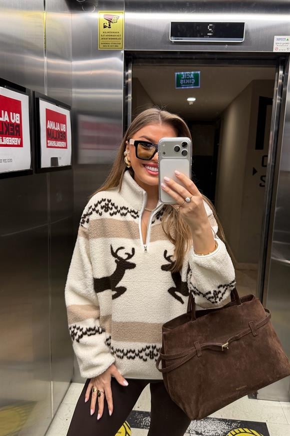 Oysh Model Çift Geyikli Polar Sweat