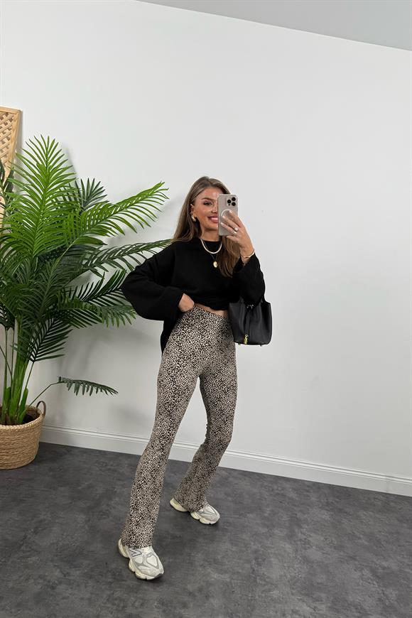 Oysh Model Penye Kaşkorse Likralı Relax Tayt Leopar