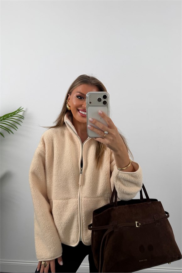 Oysh Model Polar Ceket Düz Renk Krem