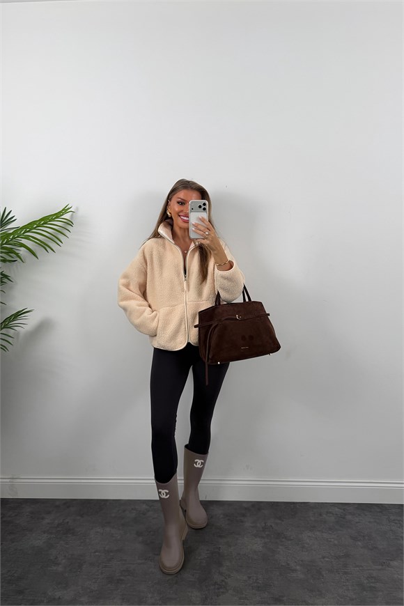 Oysh Model Polar Ceket Düz Renk Krem