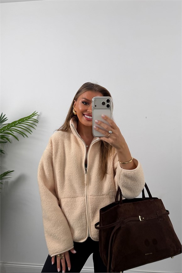 Oysh Model Polar Ceket Düz Renk Krem