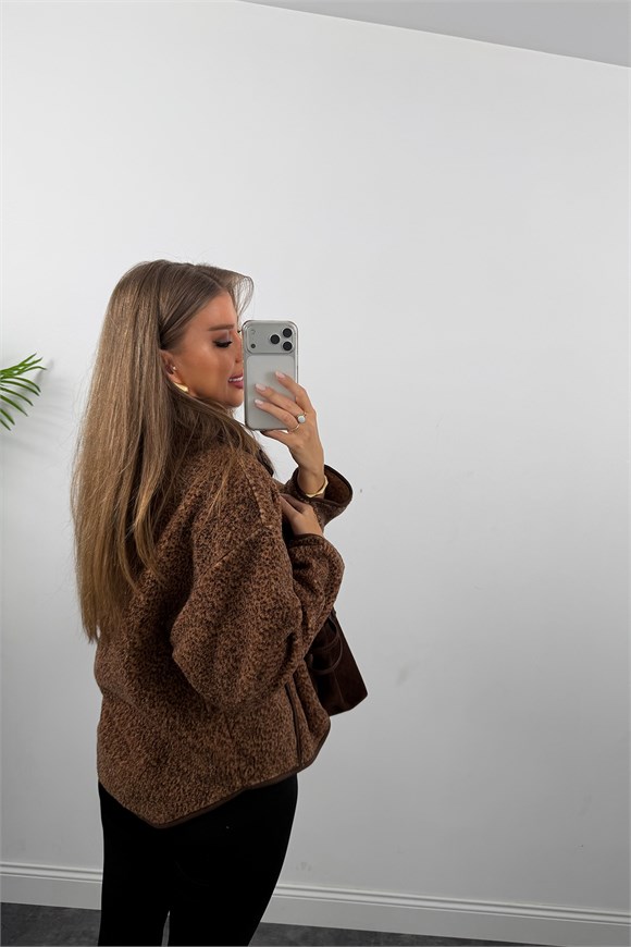 Oysh Model Polar Ceket Koyu Kahve Çimçimli