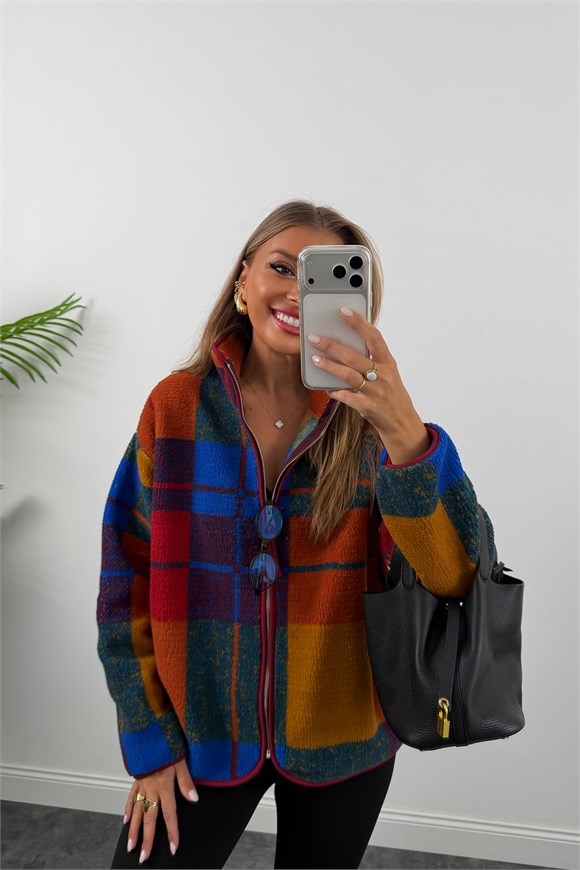 Oysh Model Polar Ceket Renkli Ekoseli