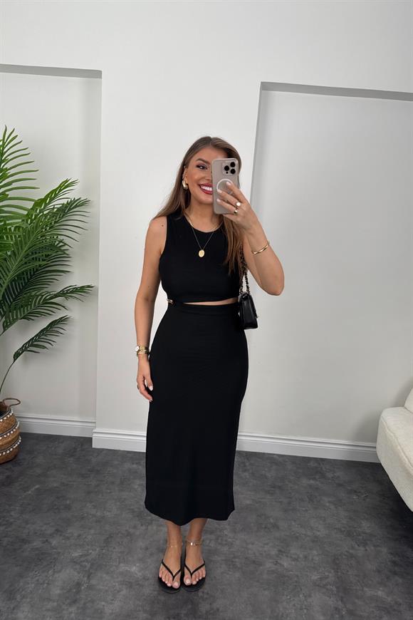 Özel Ottoman Serisi Likralı Bel Dekolteli Kalem Elbise