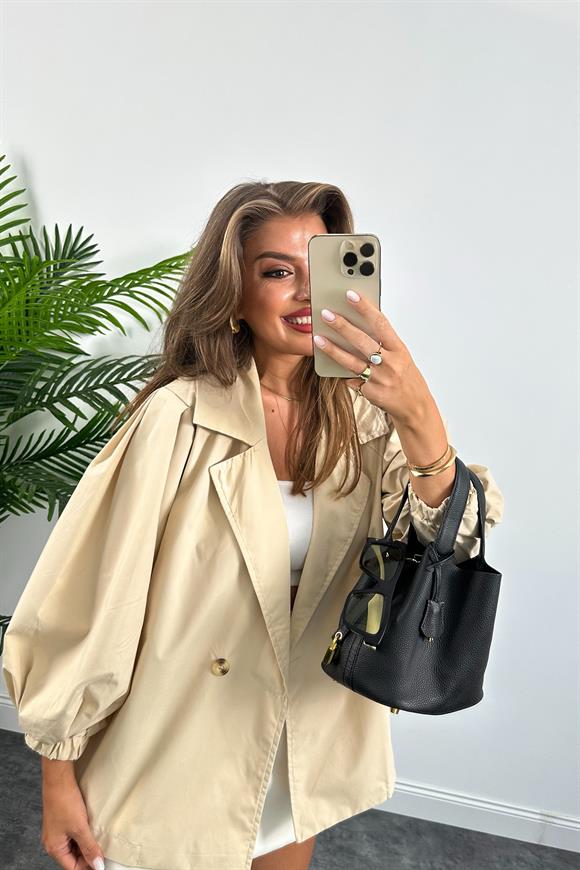 Özel Seri Balon Kol Trençkot Taş