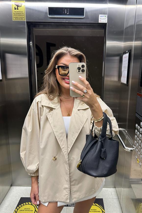 Özel Seri Balon Kol Trençkot Taş