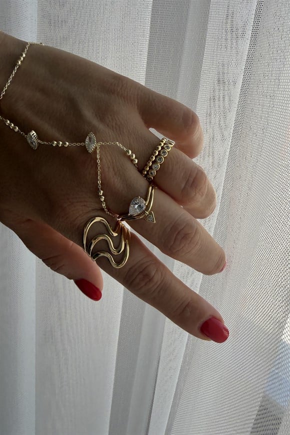 Özel Seri Çift Sıra Damla Taş Detaylı Yüzük