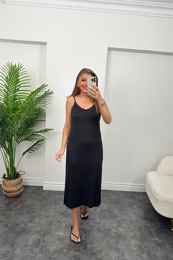 Özel Seri Dokuma Oysh Kumaş Midi Boy Yırtmaçlı Basic Elbise