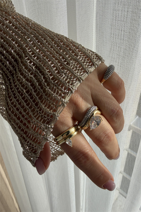 Özel Seri İkili Görünümlü Damla Taş Detaylı Yüzük