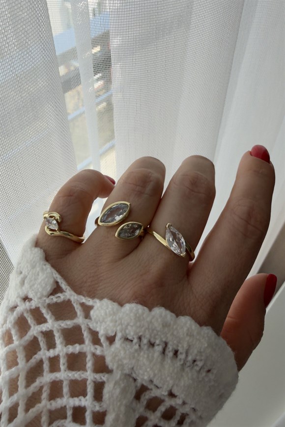 Özel Seri Marka Model Çift Badem Taşlı Yüzük