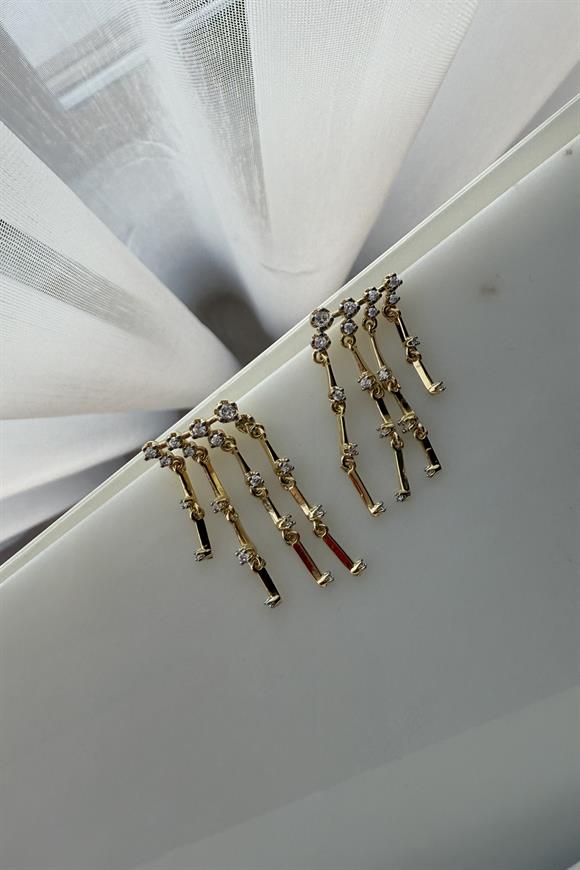 Özel Seri Marka Model Çubuk ve Taş Sallantılı Küpe