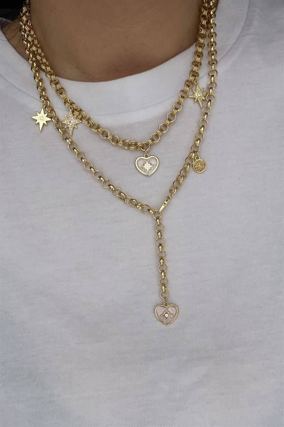 Özel Seri Marka Model Mineli Kalp Charmlı Kolye