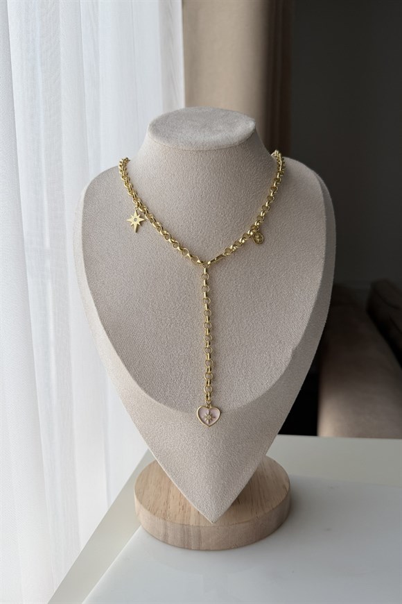 Özel Seri Marka Model Mineli Kalp Charmlı Kolye