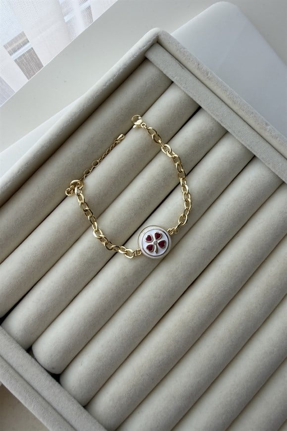 Özel Seri Marka Model Mineli Ortası Yonca Detaylı Bileklik 