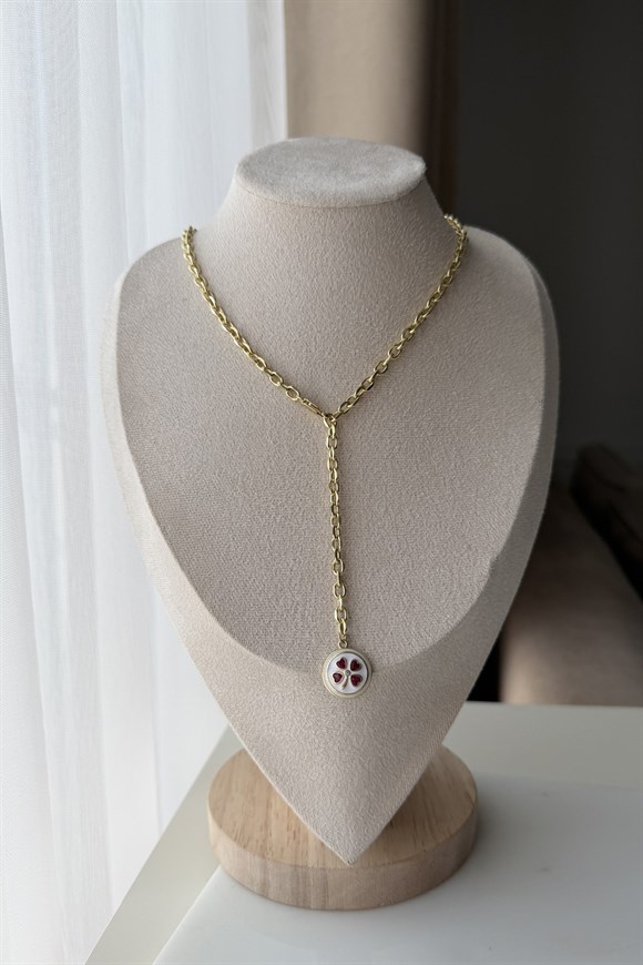 Özel Seri Marka Model Ortası Mineli Yonca Detaylı Kolye