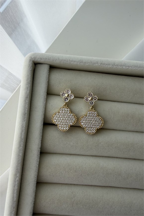 Özel Seri Marka Model Pırıltılı Yonca Küpe