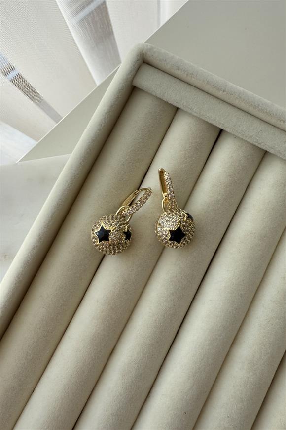 Özel Seri Marka Model Yıldızlı Top Küpe(Siyah)