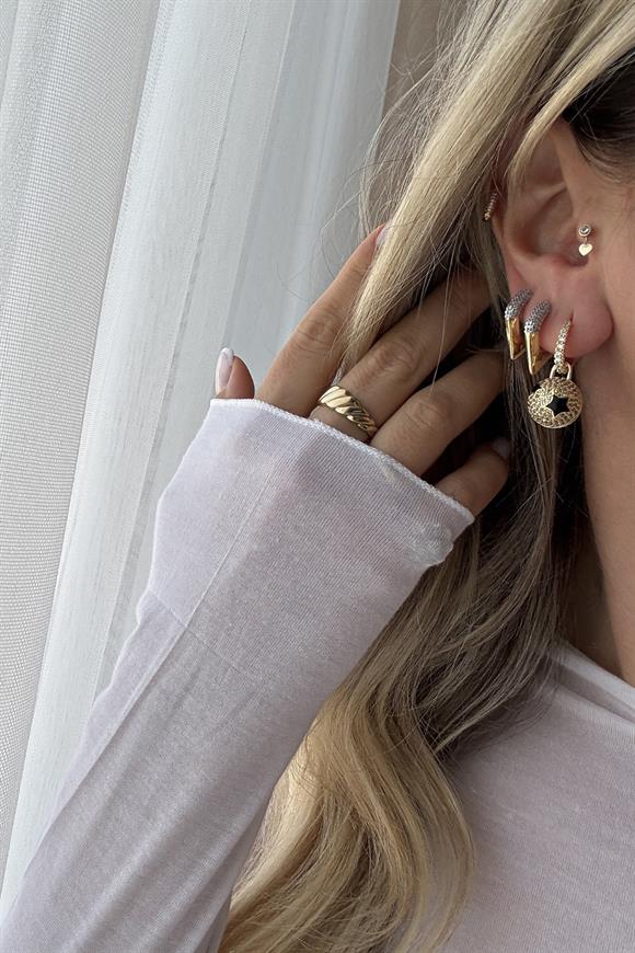 Özel Seri Marka Model Yıldızlı Top Küpe(Siyah)