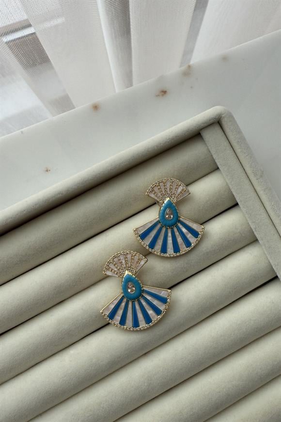 Özel Seri Mavi Mineli Yelpaze Küpe