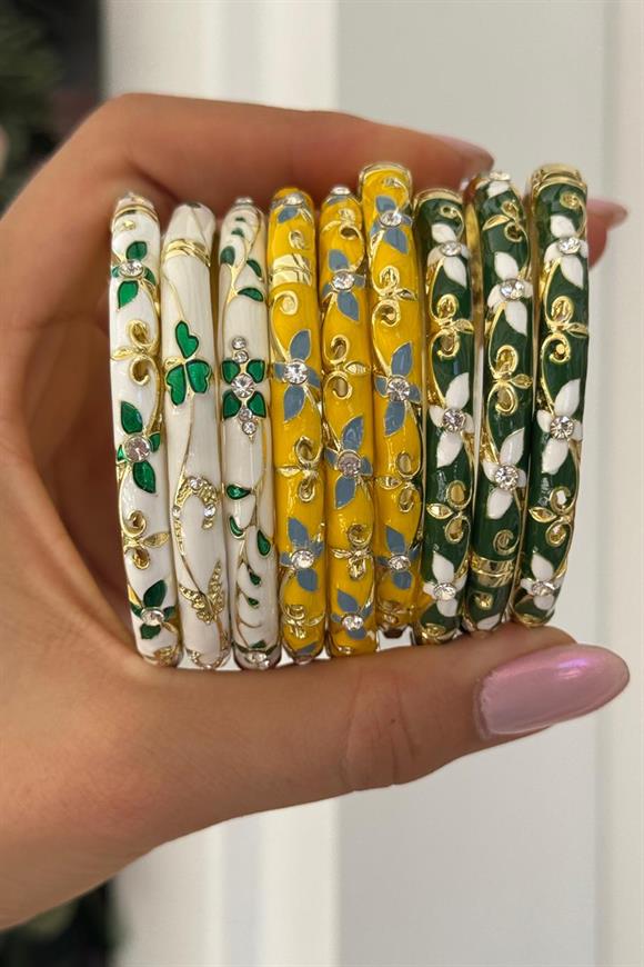 Özel Seri Mineli Taş Detaylı Çiçekli Kelepçe Bileklik