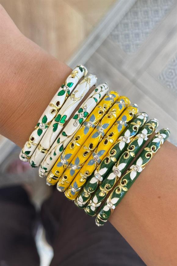 Özel Seri Mineli Taş Detaylı Çiçekli Kelepçe Bileklik