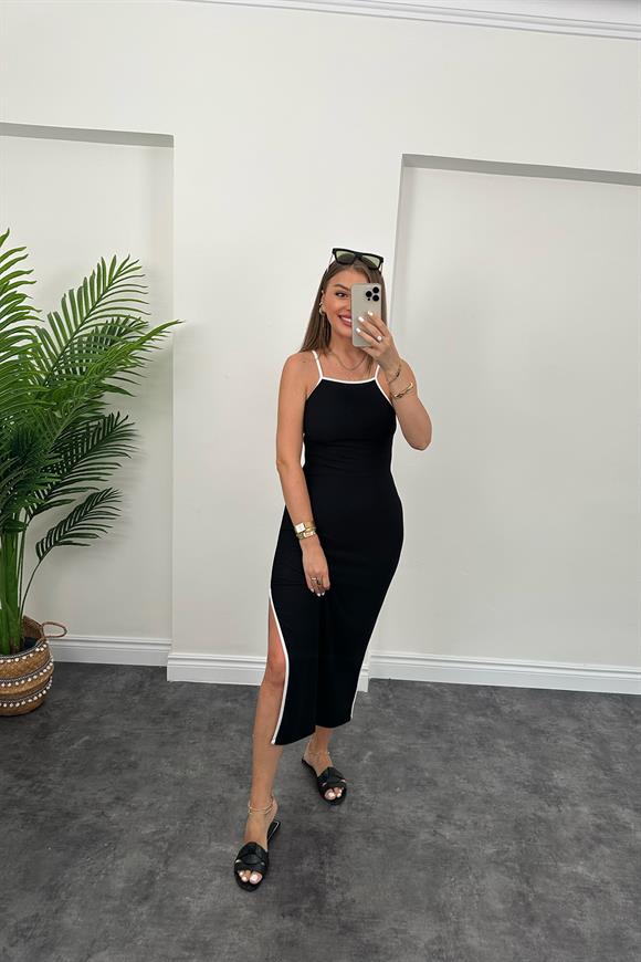 Özel Seri Ottoman Kumaş Biyeli İp Askılı Maxi Elbise