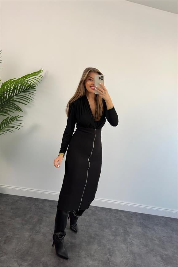 Özel Seri Ottoman Kumaş Fermuarlı Likralı Kalem Etek 