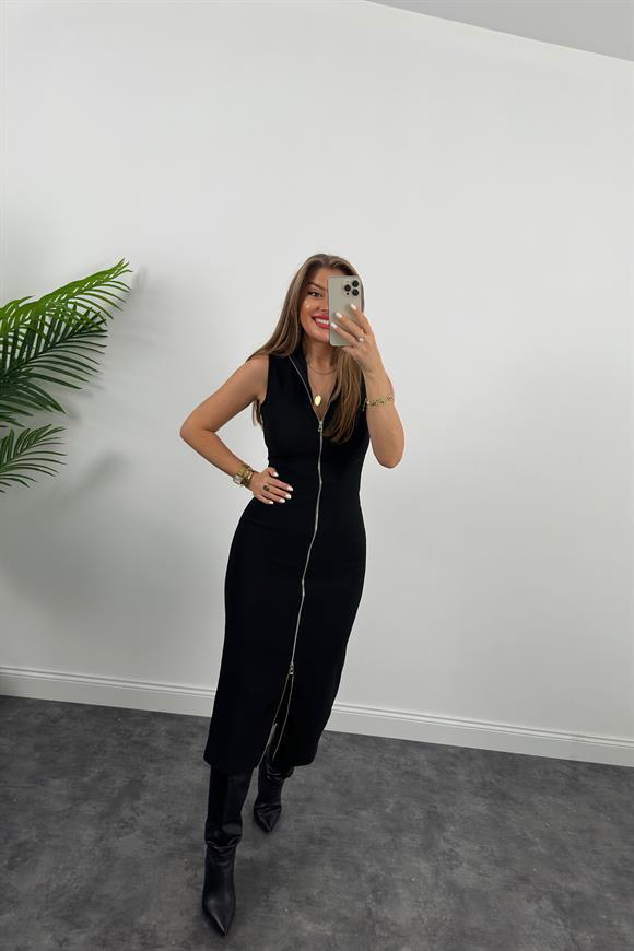 Özel Seri Ottoman Kumaş Fermuarlı Likralı Kolsuz Kalem Elbise