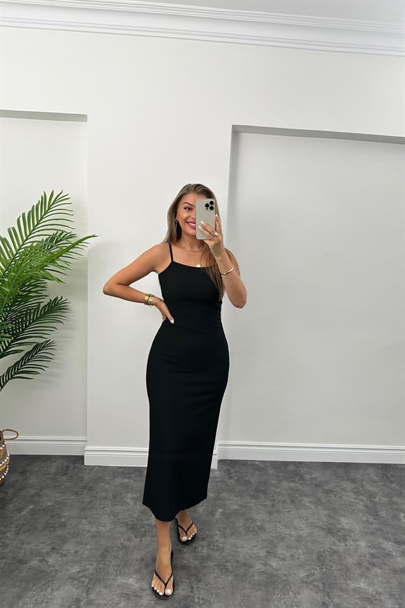 Özel Seri Ottoman Kumaş İp Askılı  Likralı Basic Maxi Elbise