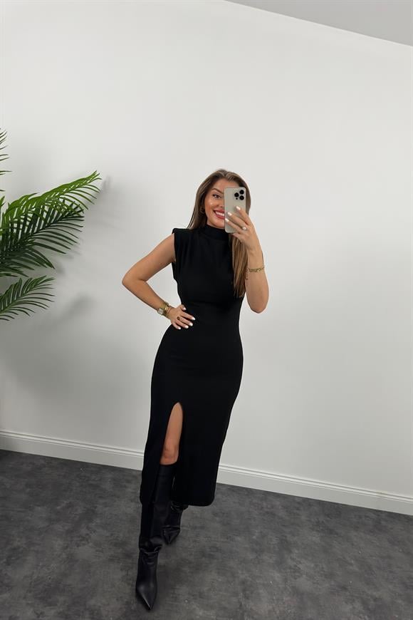 Özel Seri Ottoman Kumaş Vatkalı Dik Yaka Kalem Elbise