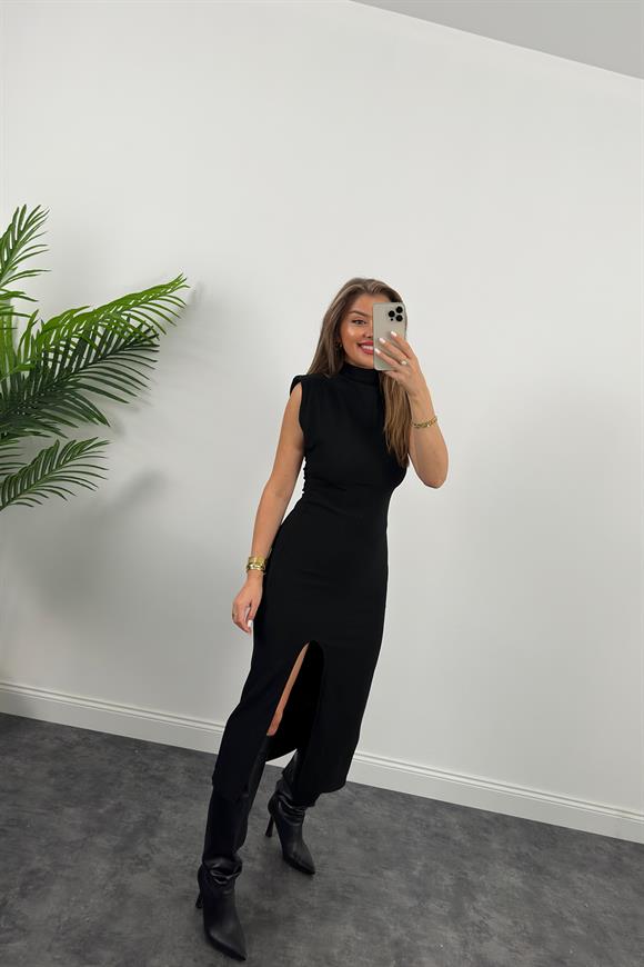 Özel Seri Ottoman Kumaş Vatkalı Dik Yaka Kalem Elbise