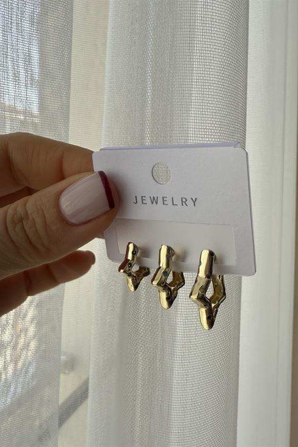 Özel Seri Renkli Taşlı Yıldız Detaylı 3lü Set Küpe